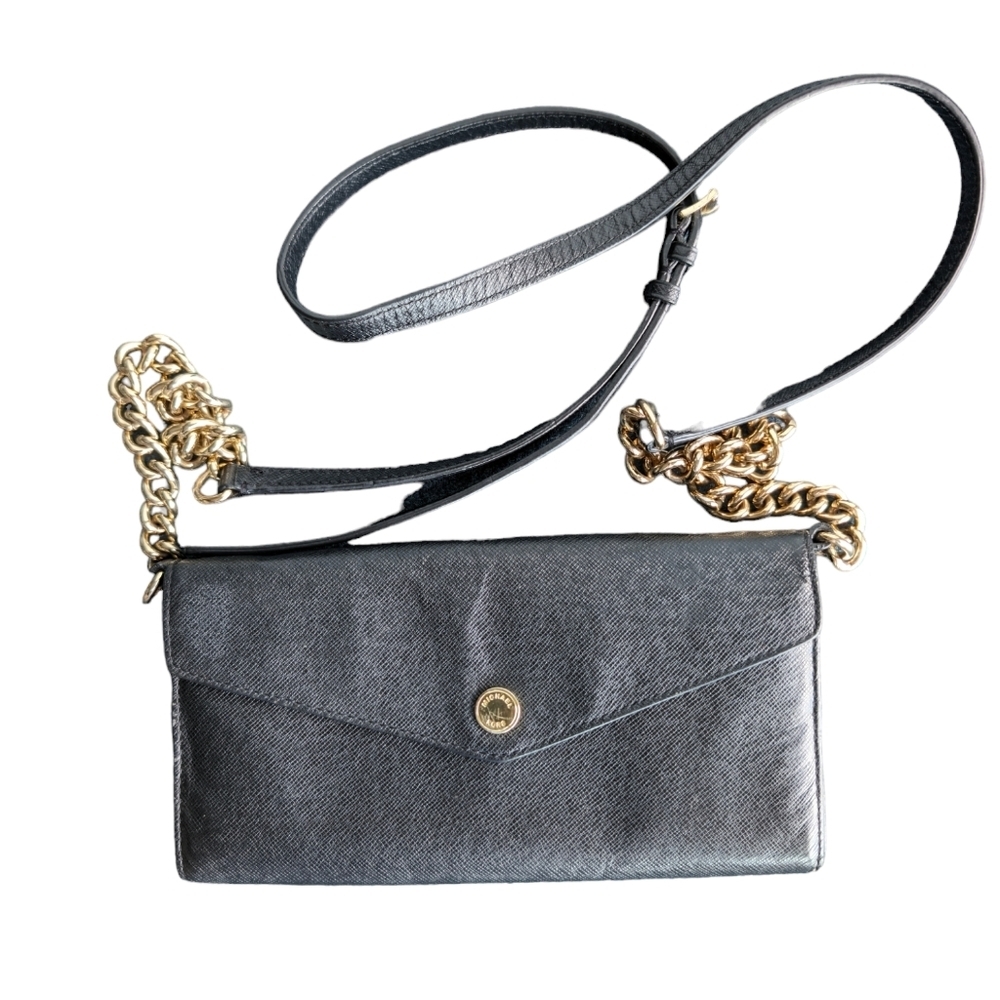 Michael Kors Black Saffiano Leather Gold Tone Crossbody Bag Adjustable Strap GUC